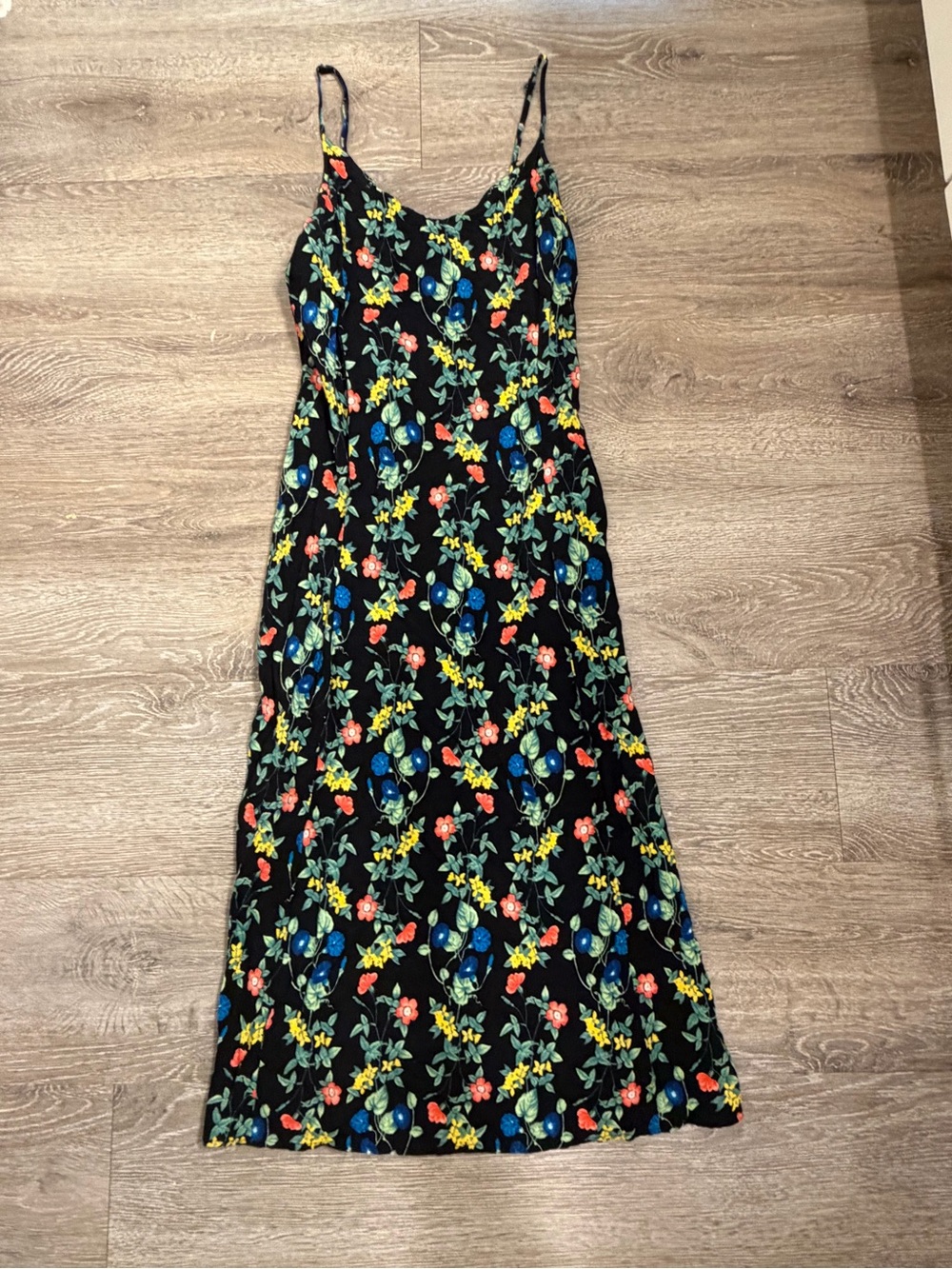 Old Navy Black Maxi Slip Dress with Multicolor Floral Print
